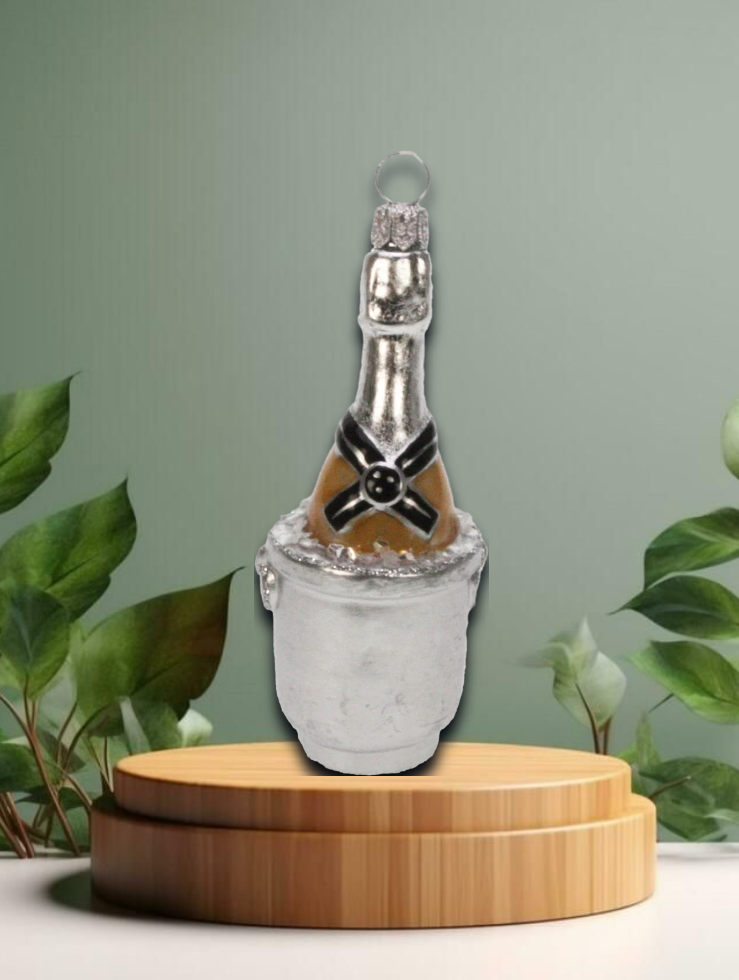 Weihnachtskugel Champagner im Eimer Ø3x9cm
