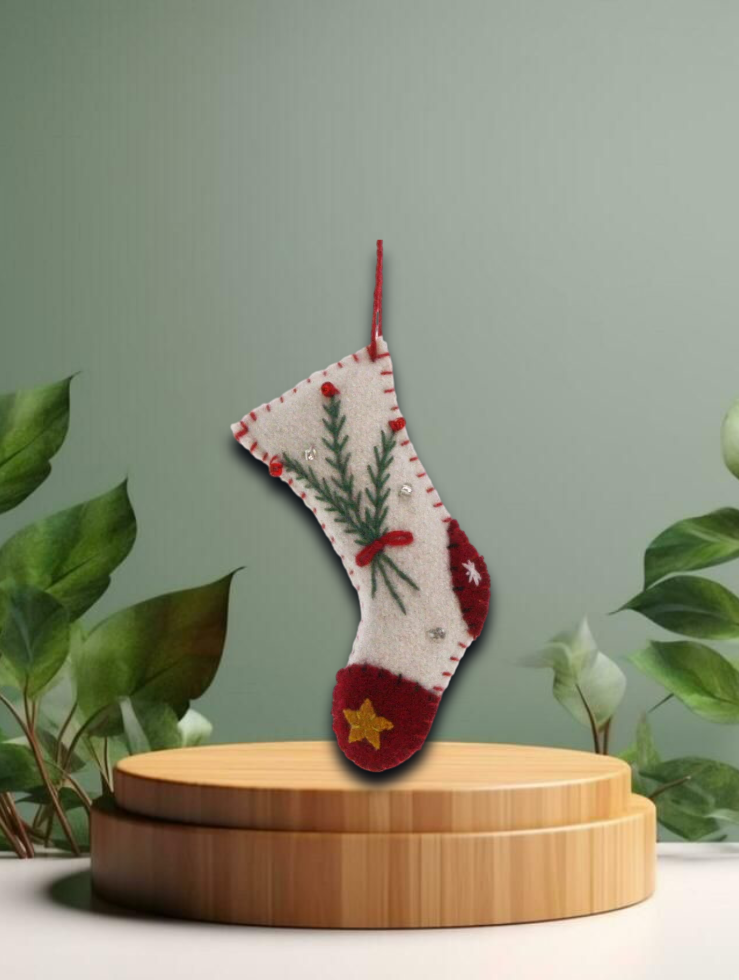 Weihnachtsstrumpf weiß/rot (mini), Filz 4x1x7,5cm
