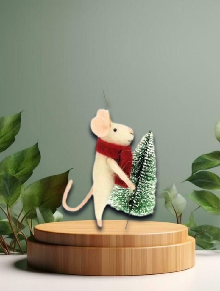 Filz-Maus mit Tannenbaum 5x11x12cm