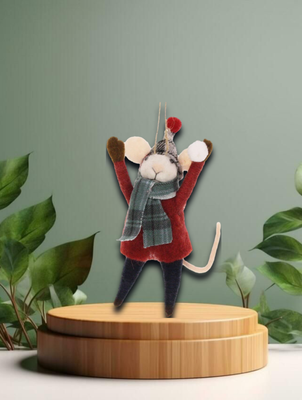 Maus Burgunder Pullover und Schneeball Filz 5x9,5x18cm