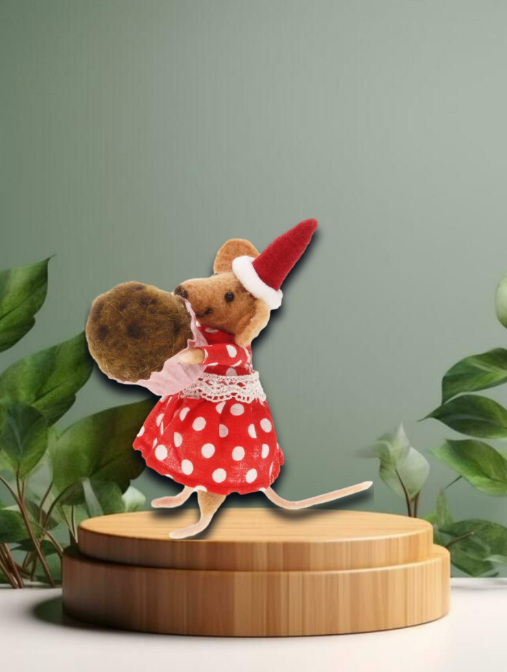 Filz Christmas Maus mit Muffin 15x10x7cm