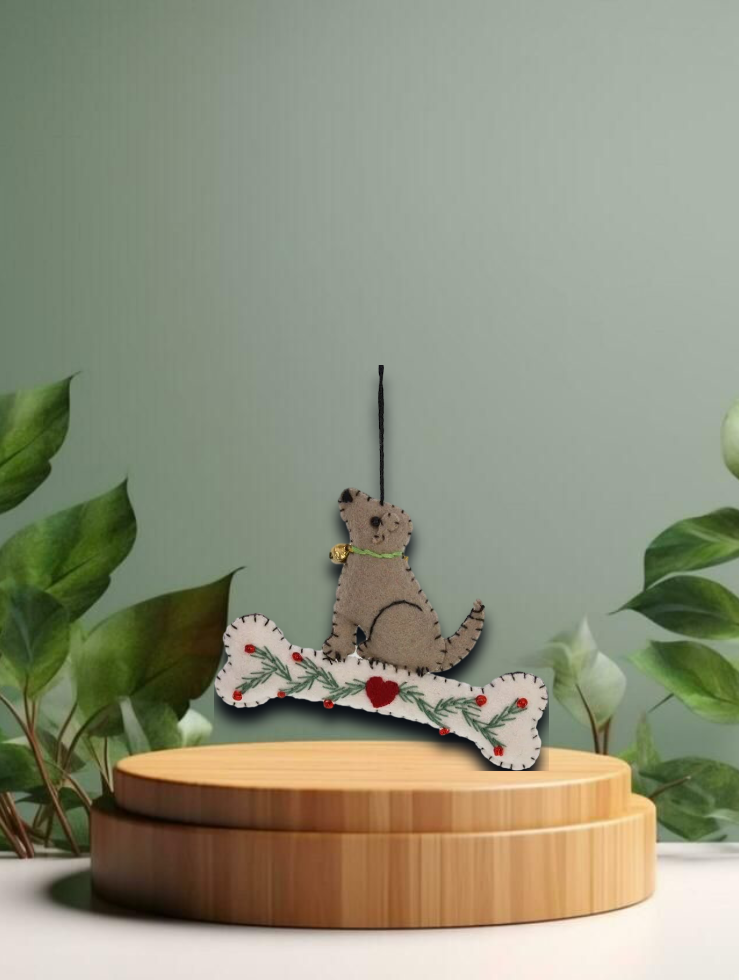 Hunde braun auf Knochen, Filz 10,5x1,5x8cm