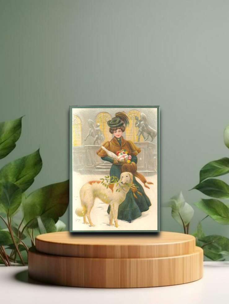 Karte Frau mit Hund, geprägt 10,5x15cm Karte Frau mit Hund, geprägt 10,5x15cm