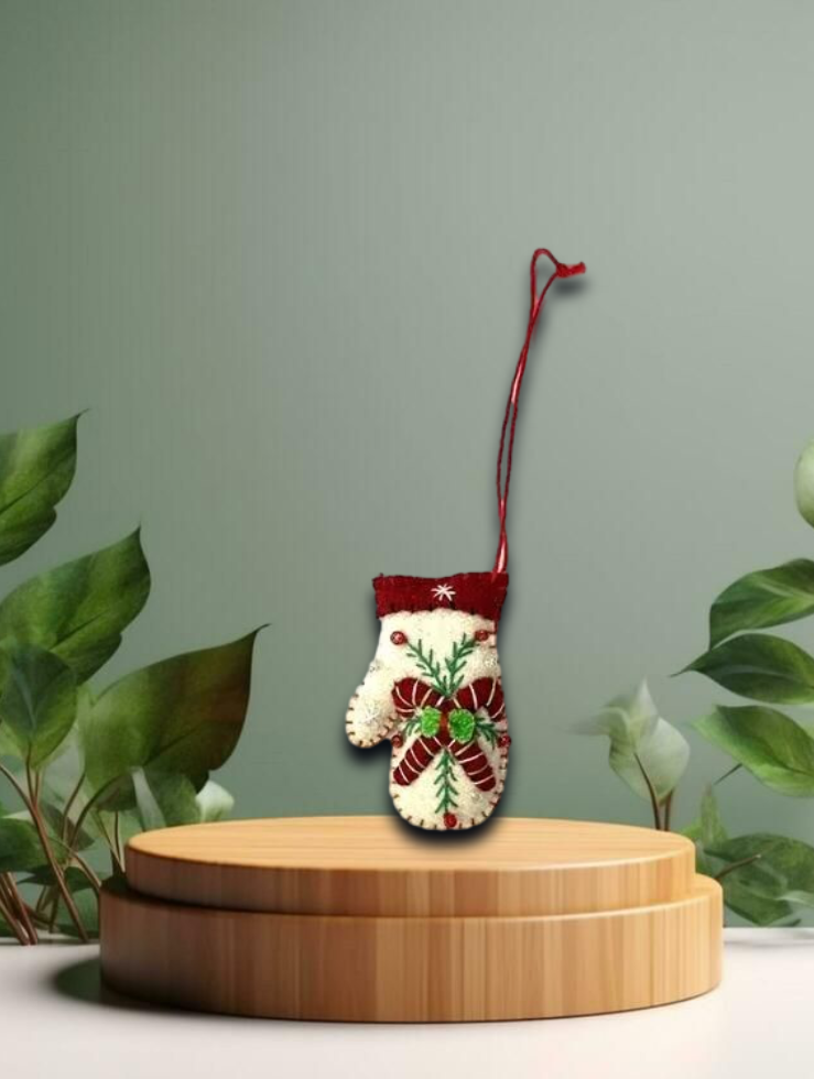 Handschuh mit Zuckerstangen (mini), Filz 4x1x6cm