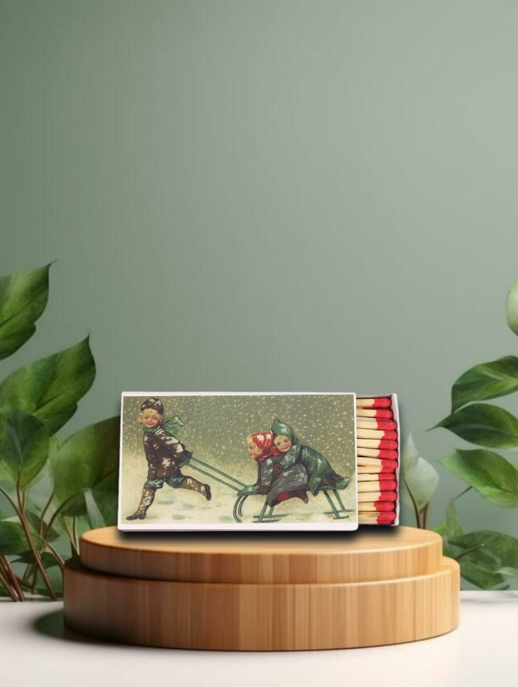 Streichhölzer Kinder mit Schlitten 11x6,5x2cm