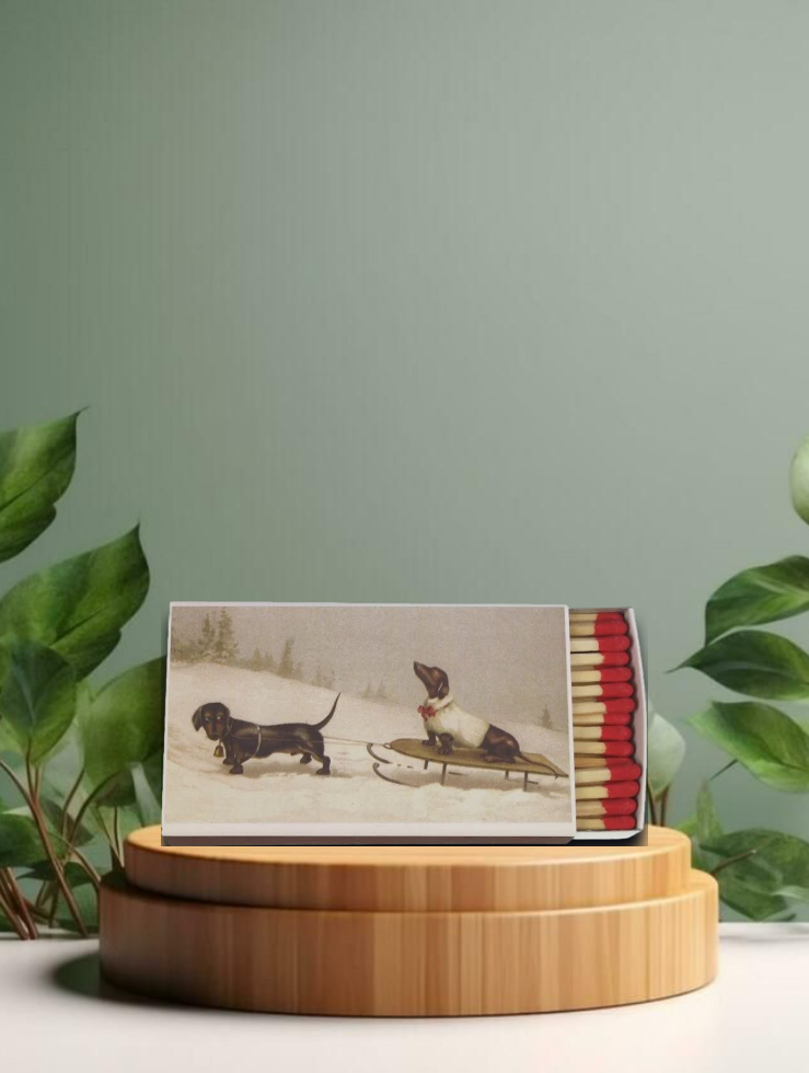 Streichhölzer Dackel mit Schlitten 11x6,5x2cm