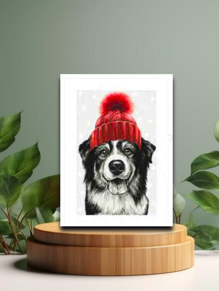 Collie in Bobble Hat
