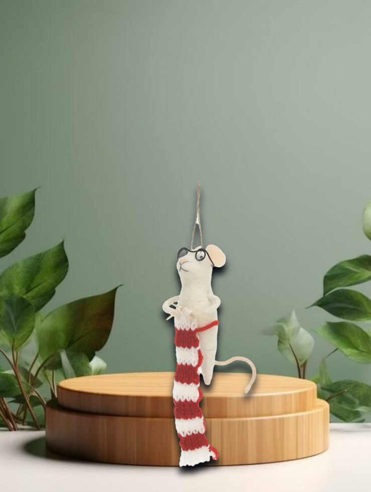Filz-Maus braun Stricken 5,5x10x13cm