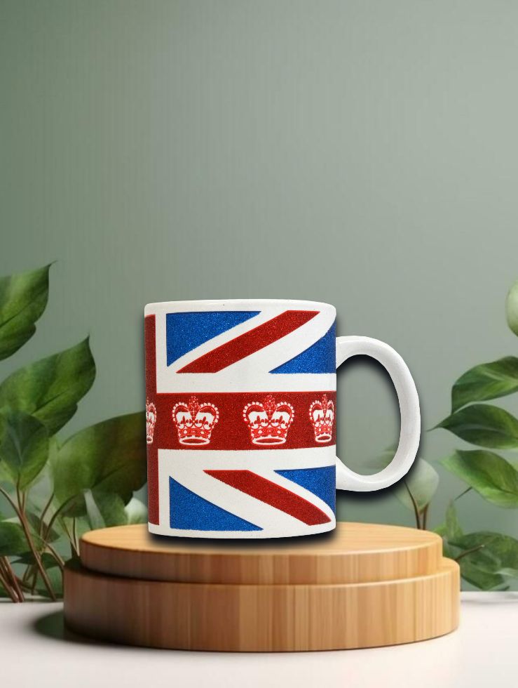Glitzer-Keramiktasse Union Jack mit Krone