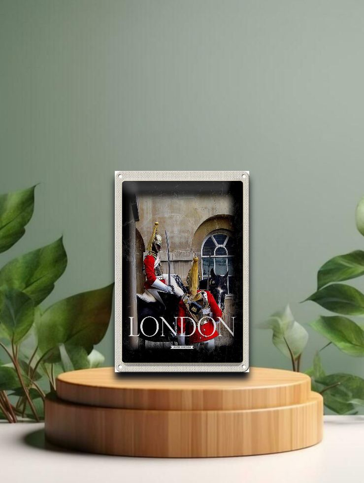 Blechschild Reise 20x30 cm London England Soldat Pferd Deko Schild tin sign