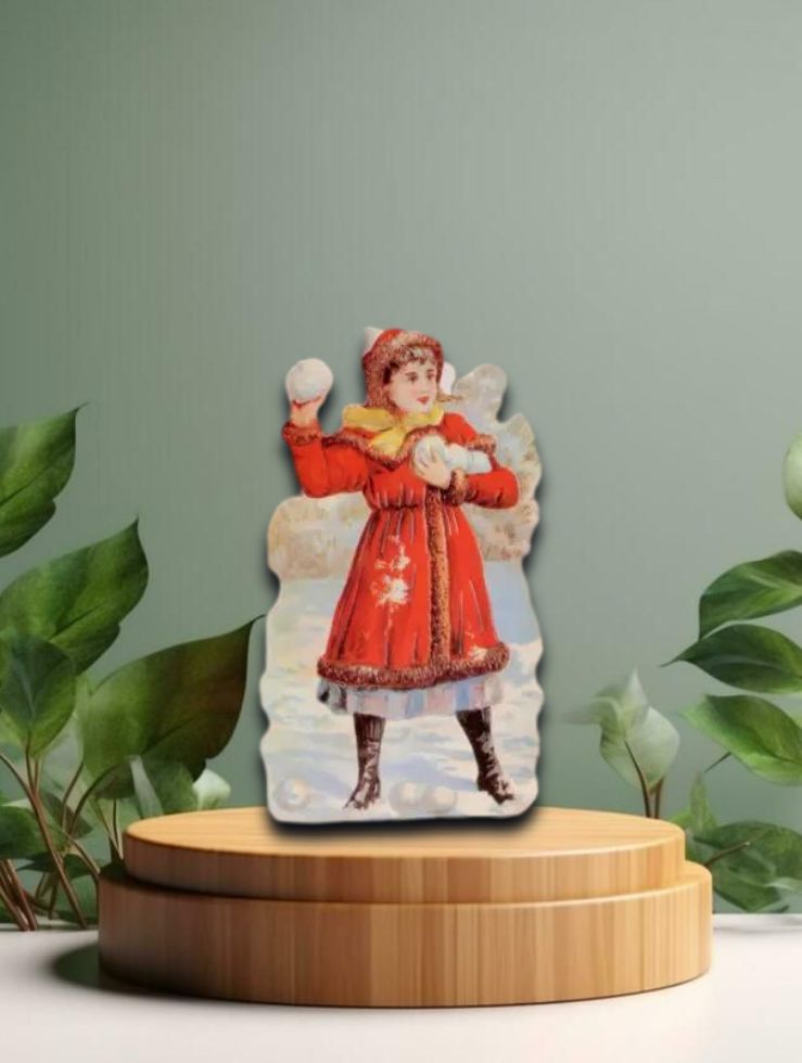 NOSTALGISCHE WEIHNACHTSKARTE MÄDCHEN IM SCHNEE