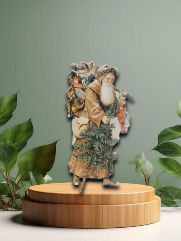 WEIHNACHTSMANN, BAUM, SPIELZEUG, NOSTALGISCHE WEIHNACHTSKARTE