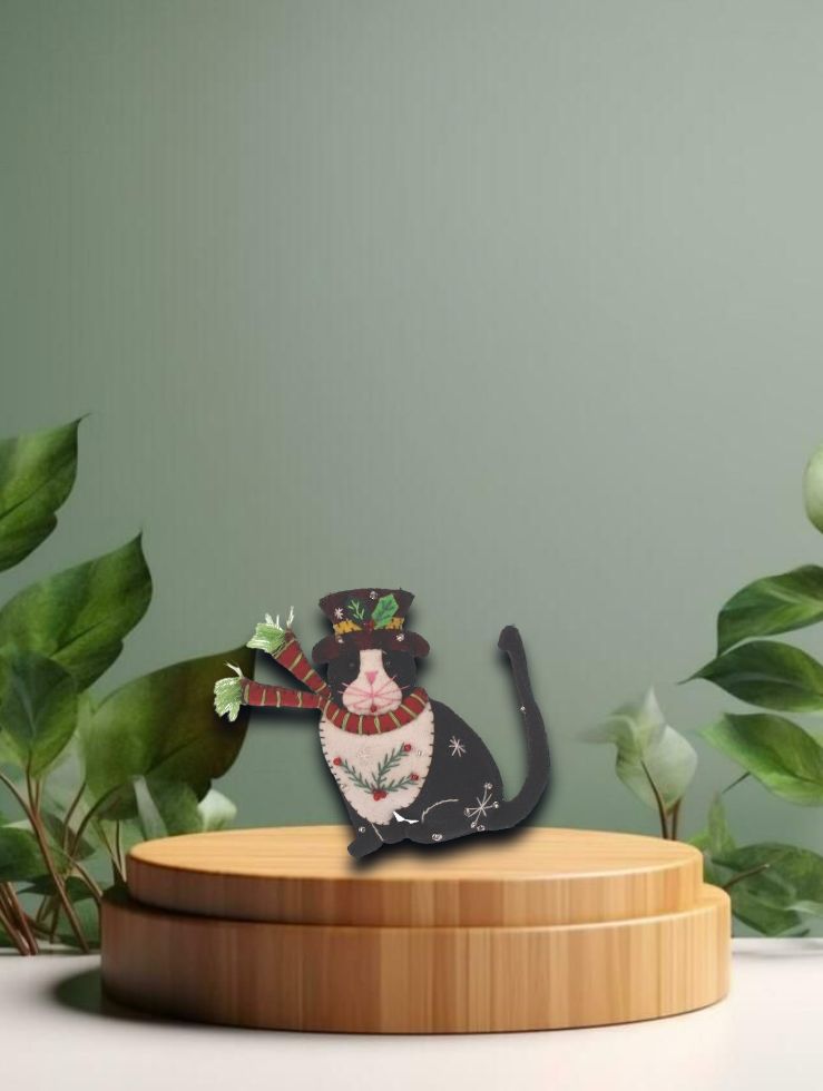 Katze mit Hut , Filz 12x2,5x13cm