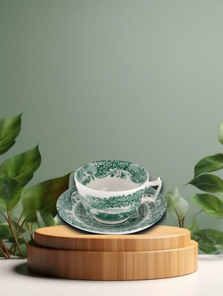 Teacup &amp; Saucer - Heritage Green Italian