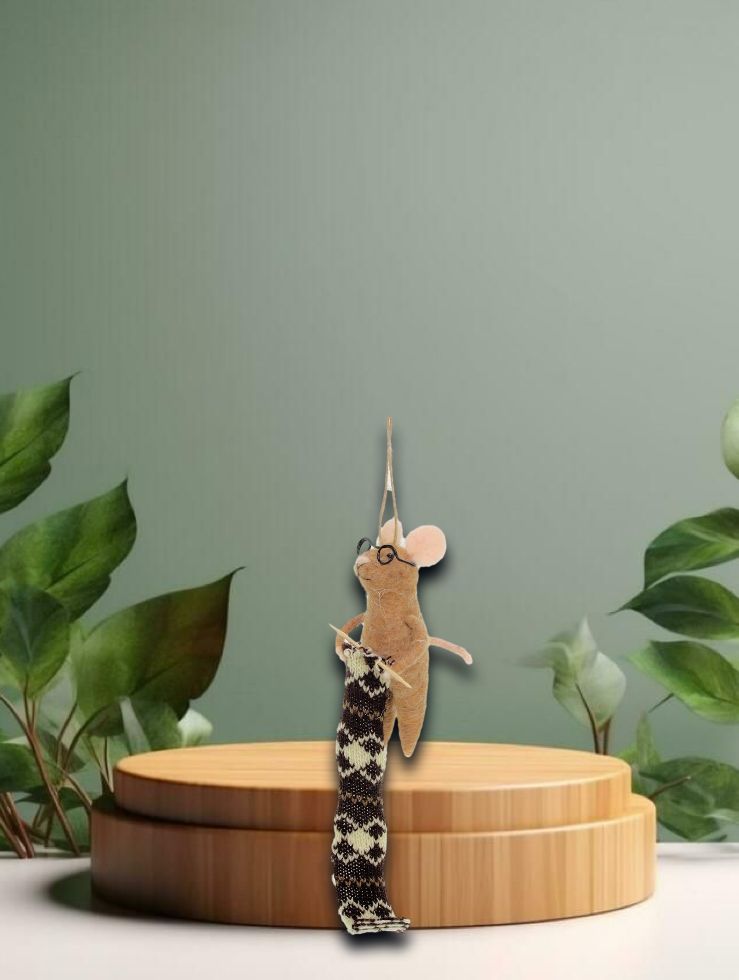 Filz-Maus braun Stricken 5,5x10x13cm