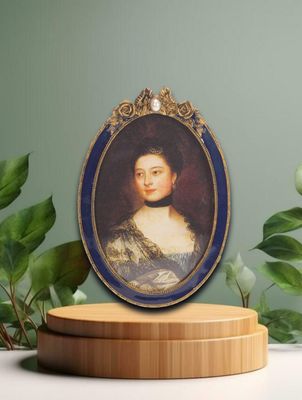 Bilderrahmen Oval blau/antikes Goldfarben (9,3x14,3)