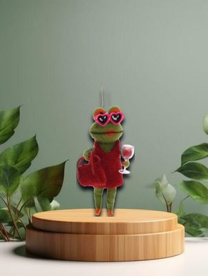 Frosch mit rosafarbener Brille und Weinglas Filz 7x5x14cm Frosch mit rosafarbener Brille und Weinglas Filz 7x5x14cm