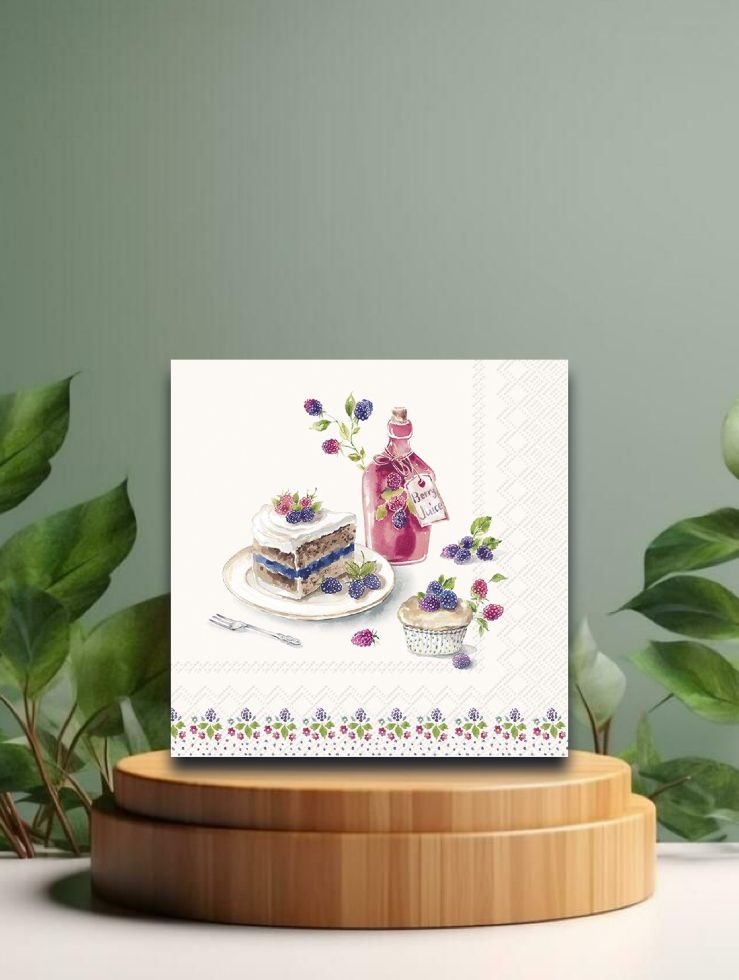 Cocktail-Servietten - Berry Teatime Cream - 25x25 cm