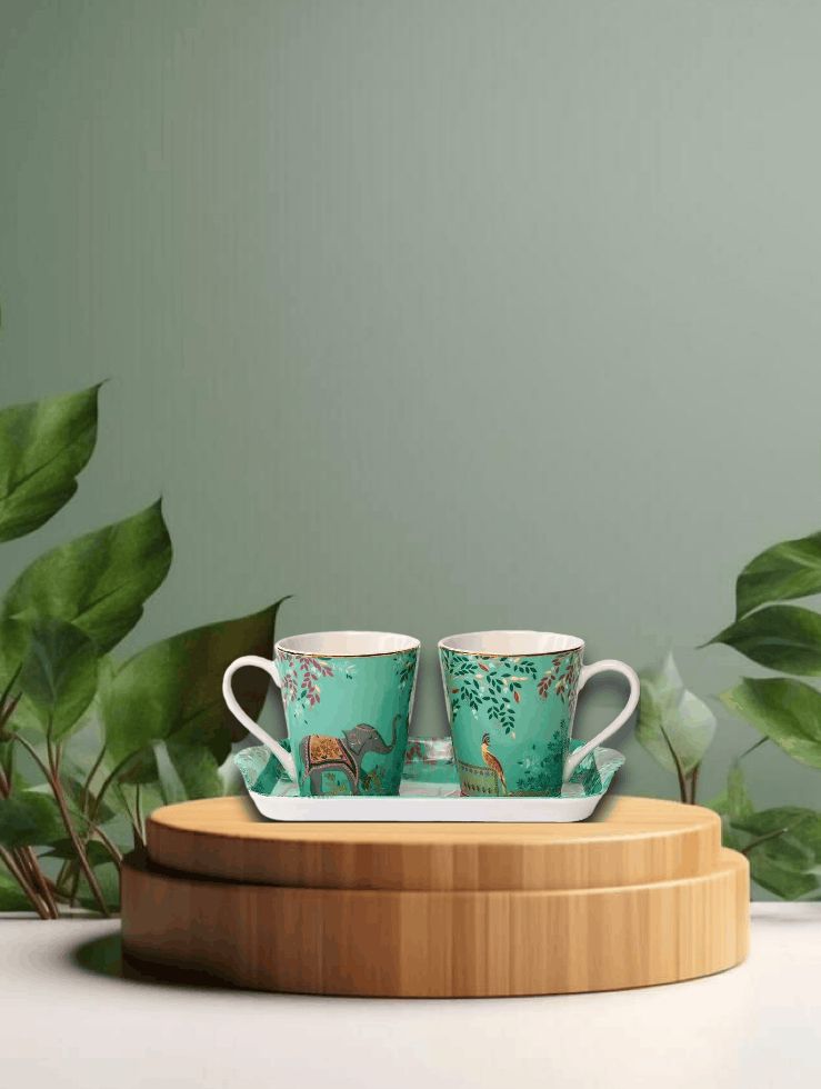 India Mug &amp; Tray Set, Elephant's Oasis