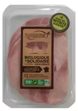 Jambon s/sel nitrité Bio, 4 tranches, 31,99€/kg.
Vendu par 230gr soit: