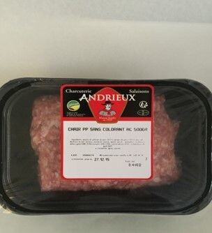 Chair à saucisse, 500gr, 9.96€/kg.