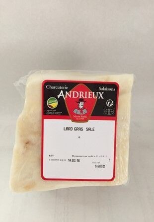 Lard gras salé, 400gr,  8.90€/kg.
