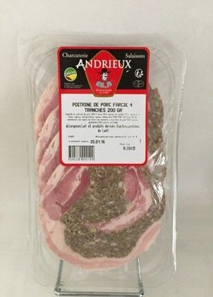 Poitrine farcie, 6 tranches, 300gr, 20.97€/kg.