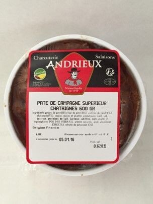 Pâté de campagne aux châtaignes, 600gr, 10.15€/kg.
