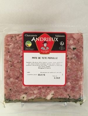 Pâté de tête persillé, 400gr, 9.95€/kg.