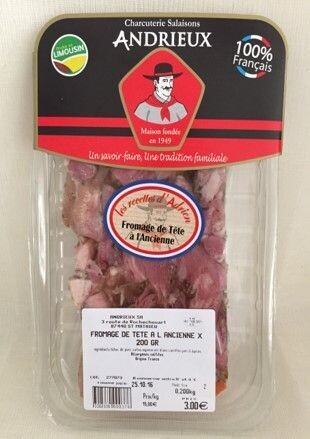 Fromage de tête à l'ancienne, 200gr, 20.42€/kg.