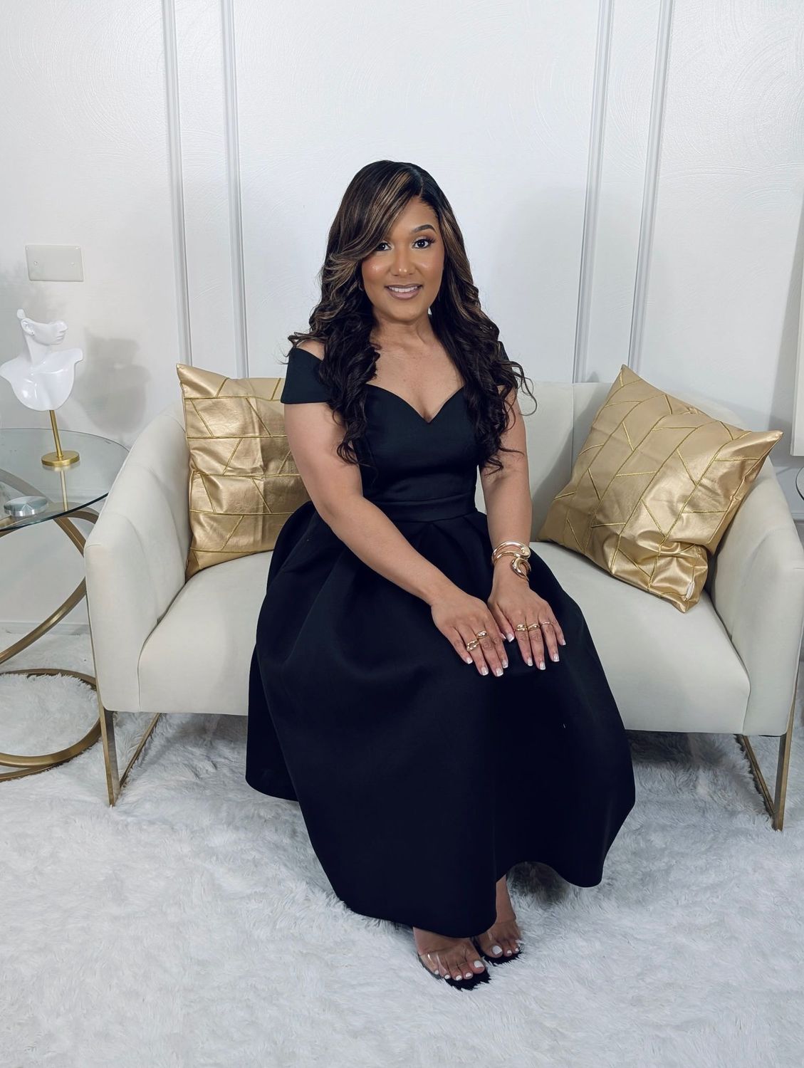Off The Shoulder Black Midi Dress