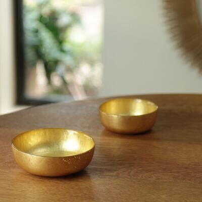 NEW ORLEANS Glass Gold Foil Shallow Round Bowl Set