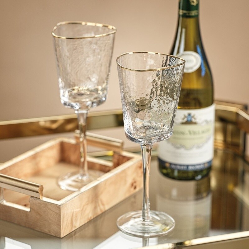 Aperitivo Triangular Wine Glass-Clear w/Gold Rim