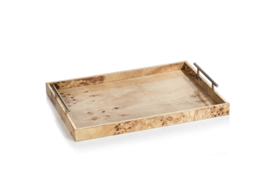 Leiden Burl Wood Tray w/Gold Handles