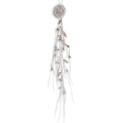 48IN Snowy Glittered Twig Swag w/Nest and Pinecones