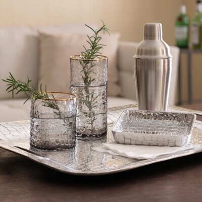 GLASS Croc Highball with Gold Rim Set of 4 (Smoke Grey)