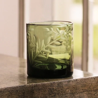 GLASS Fern Double Old Fashioned Set of 4 (Dark Green)