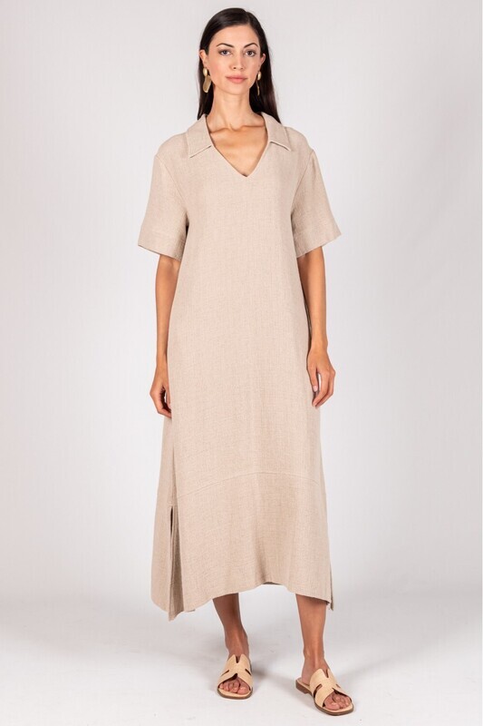 Linen Collared Midi Dress