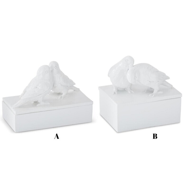 GLOSSY WHITE RESIN LOVE BIRDS LIDDED BOXES