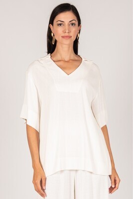 Linen Ivory Collared Top