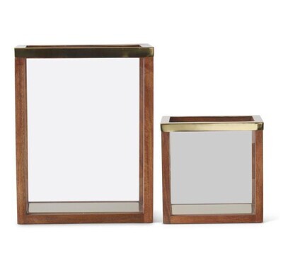 WOOD &amp; GLASS RECTANGULAR LANTERN