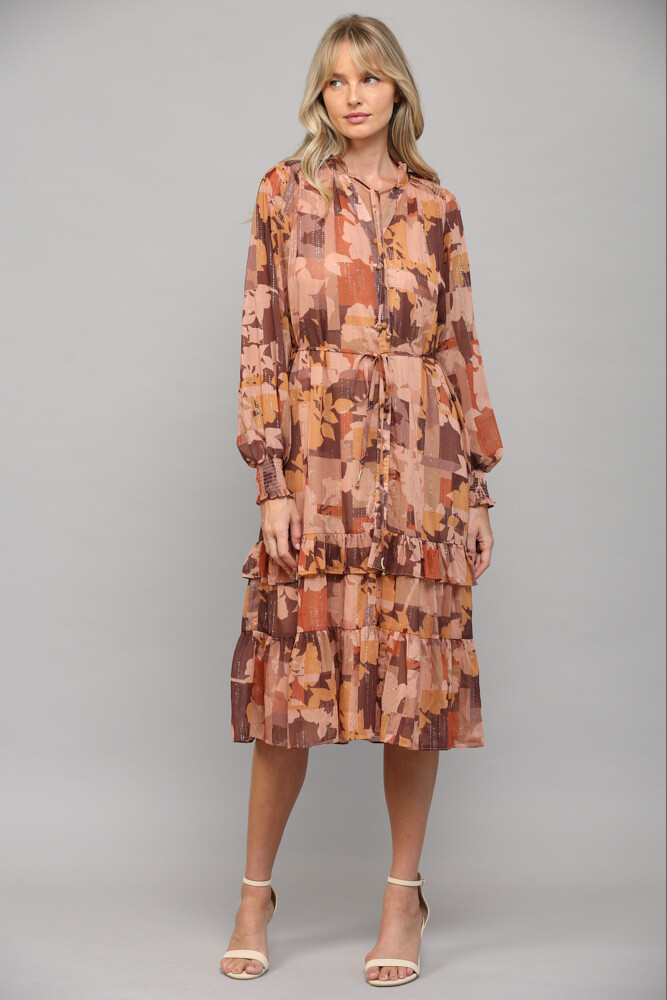 Brown Print Midi Dress