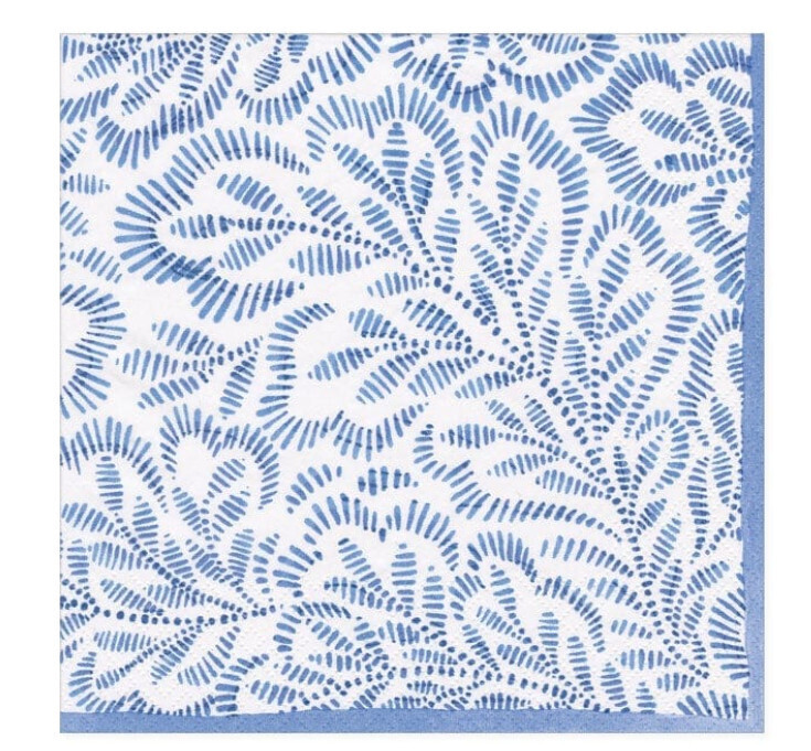 Block Print Leaves Paper Cocktail Napkins in Blue