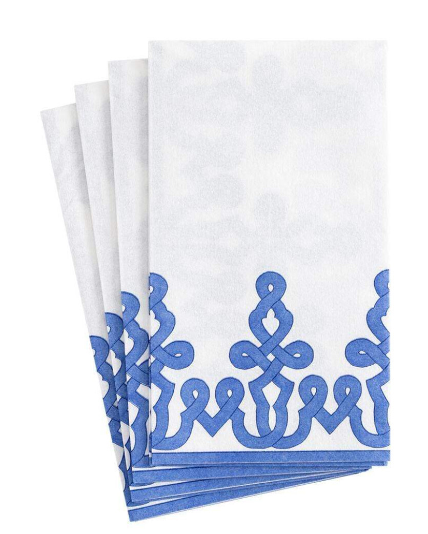 Dessin Passementerie Paper Linen Guest Towel Napkins in Riviera Blue