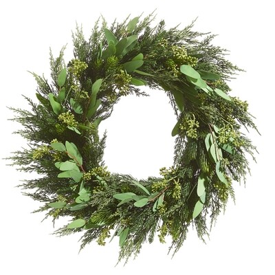 28&quot; CEDAR AND EUCALYPTUS WREATH