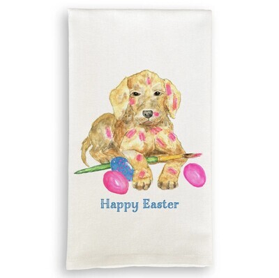 Dog Painting Eggs with Quote Dish Towel Dog Painting Eggs with Quote Dish Towel