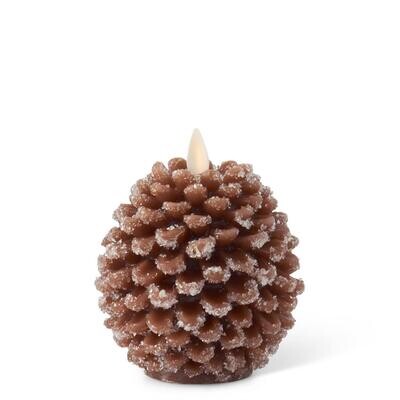 4.5&quot; BROWN WAX SNOWY PINECONE LUMINARA INDOOR CANDLE