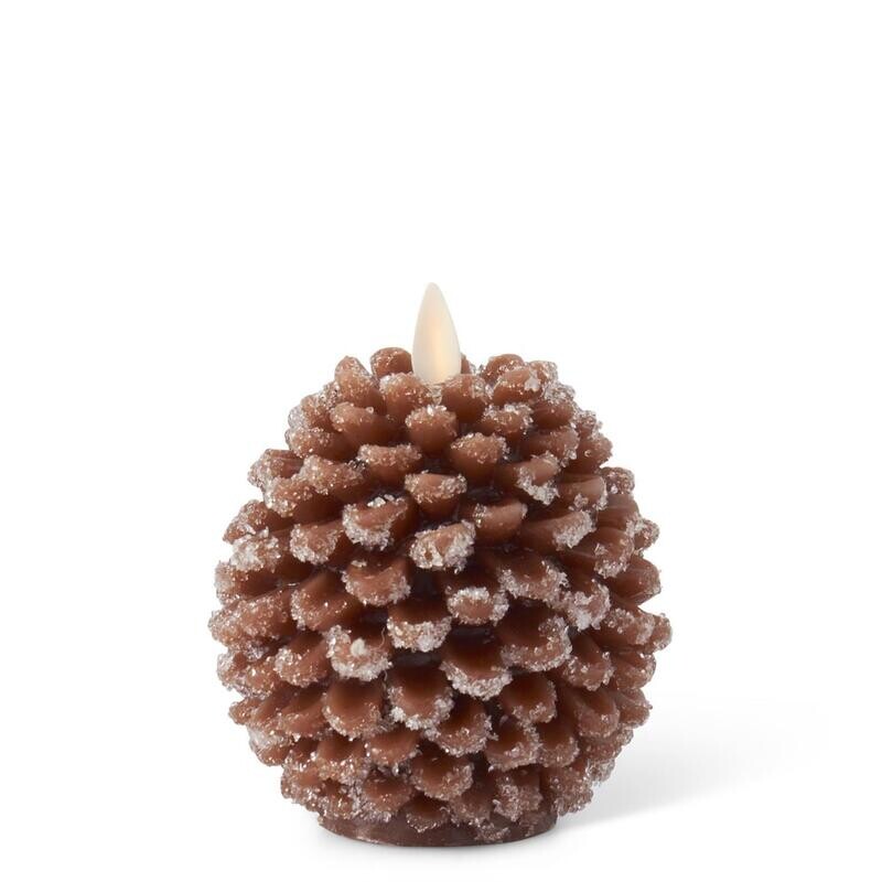 4.5&quot; BROWN WAX SNOWY PINECONE LUMINARA INDOOR CANDLE