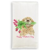 Dog Holding Flowers with Quote Dish Towel