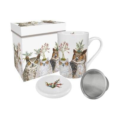 Holiday Hoot Gift-Boxed Tea Mug with Lid &amp; Strainer